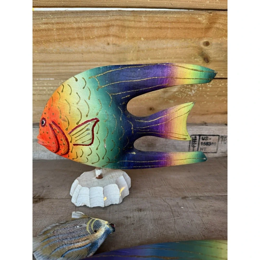 Vintage Wooden Hand Carved Hand Pained Fish Decor Tropical Fish Decor‎